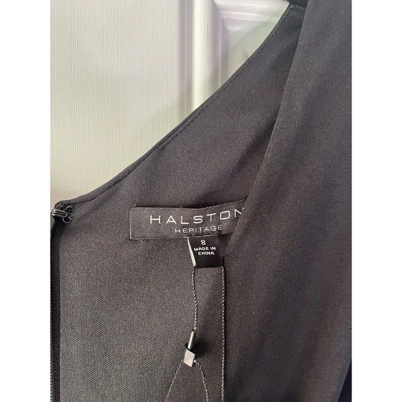 HALSTON HERITAGE NWT Jewel Waist Crepe GOWN Maxi DRESS Size 8 BLACK - Picture 6 of 11